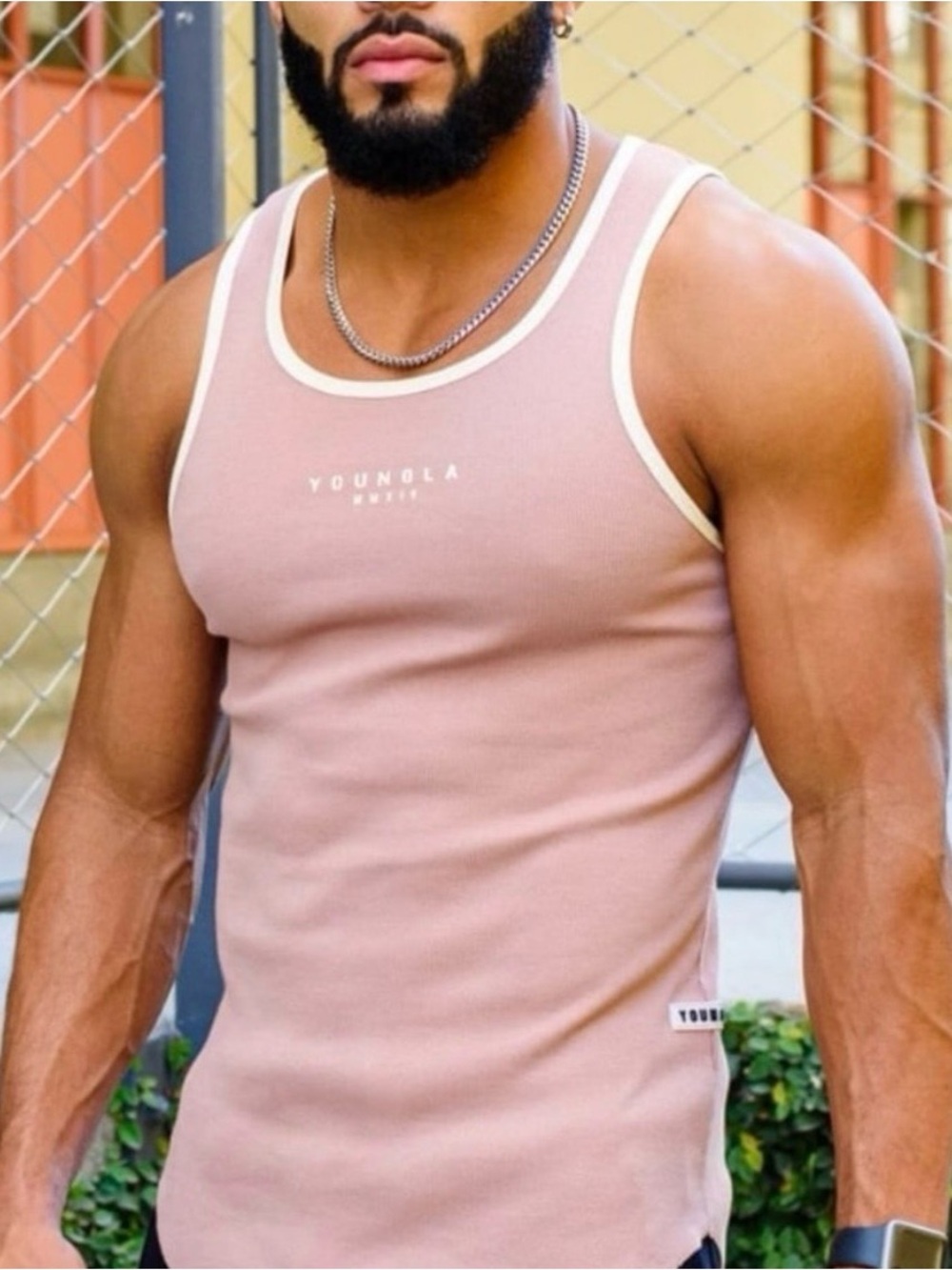 YoungLA Rocket Rib Tank Mens Medium Salmon Sleeveless Shirt Gym Wear Training